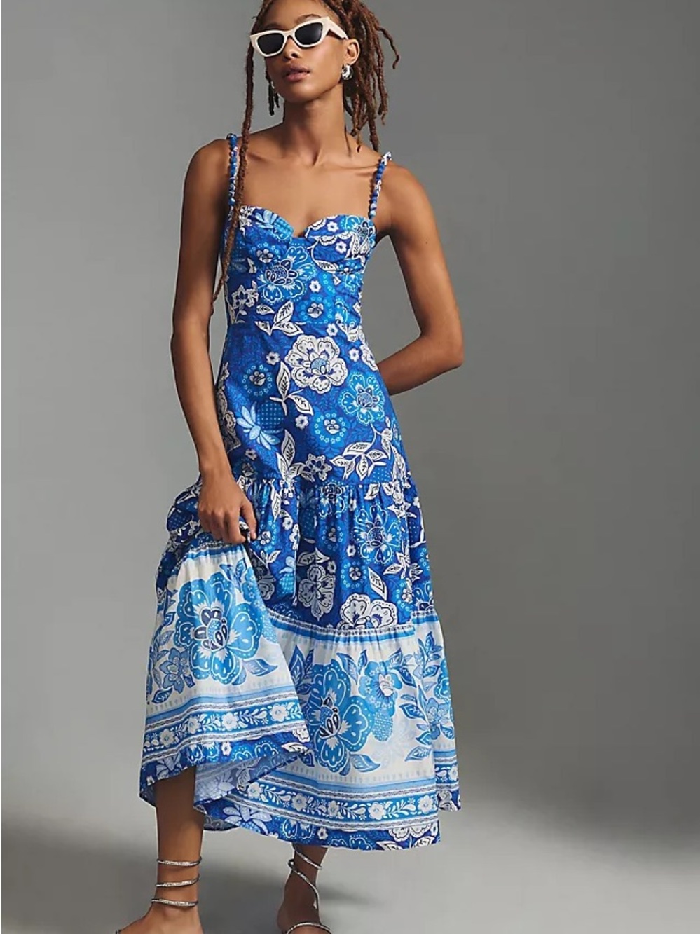 FARM Rio Blue & White Floral Maxi Dress